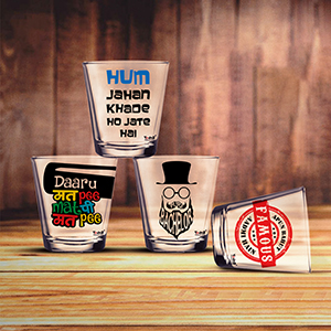 Pure Bachelor + Apun Bahut Famous + Daru Mat Pee + Hum Jahan Khade Shot Glasses Set of 4 - Shot Glass