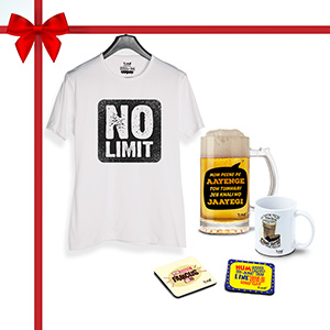 No limit combo, T-Shirt, 1 Beer Mug, 1 Coffee Mug1, Coaster 2 (Combo of 5)  - Super Combos